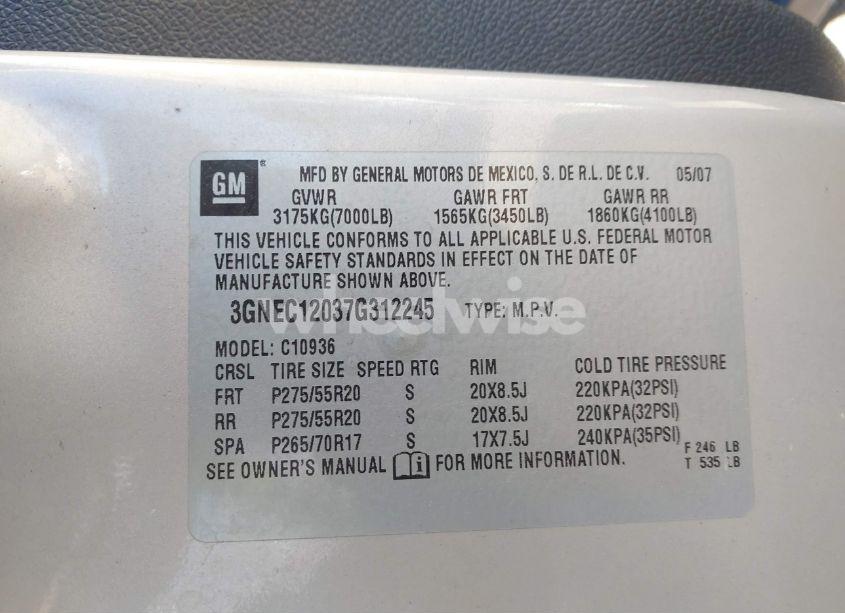 Photo 9 of 2007 Chevrolet Avalanche 1500 LT (VIN 3GNEC12037G312245)