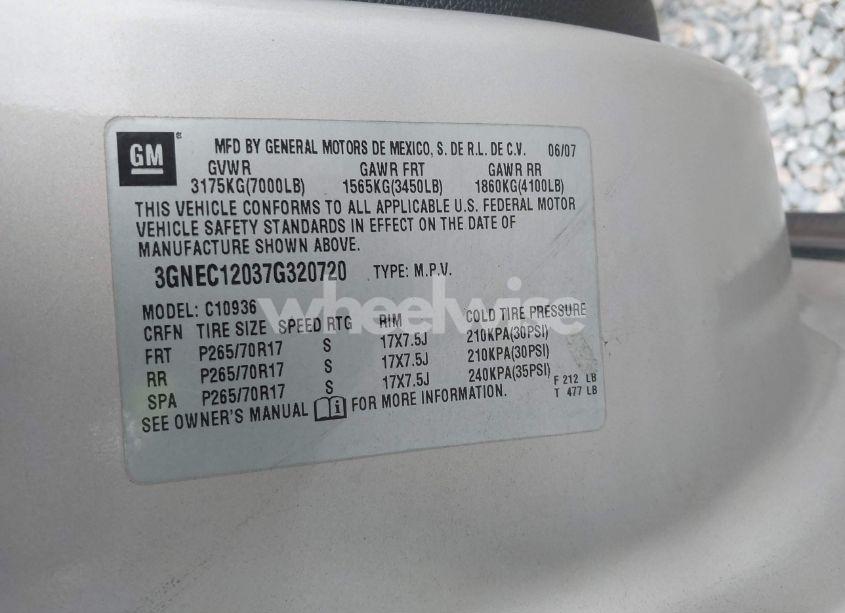 Photo 9 of 2007 Chevrolet Avalanche 1500 LS (VIN 3GNEC12037G320720)