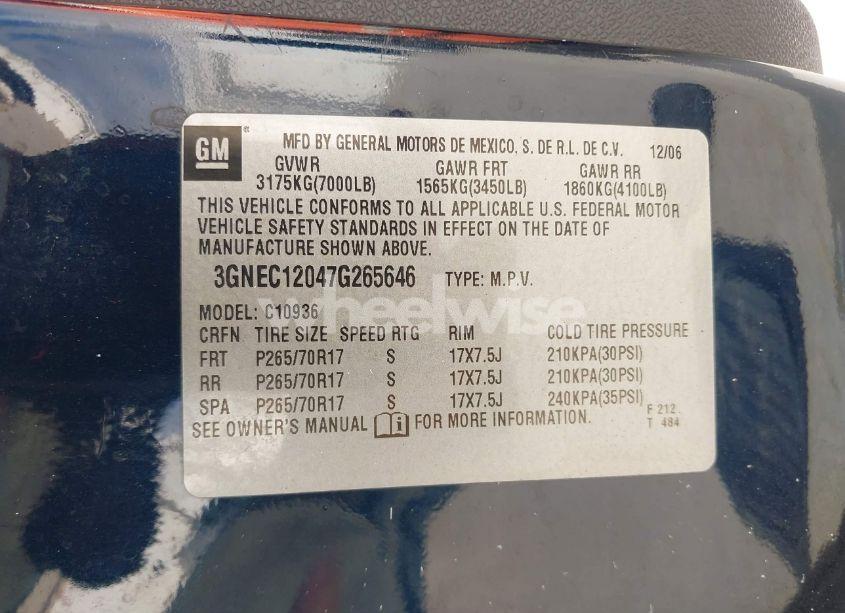 Photo 9 of 2007 Chevrolet Avalanche 1500 LS (VIN 3GNEC12047G265646)