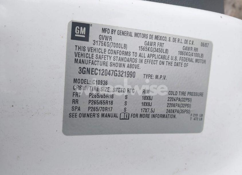 Photo 9 of 2007 Chevrolet Avalanche 1500 LT (VIN 3GNEC12047G321990)