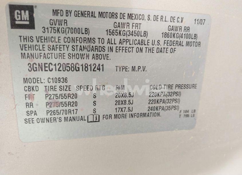 Photo 9 of 2008 Chevrolet Avalanche 1500 LTZ (VIN 3GNEC12058G181241)