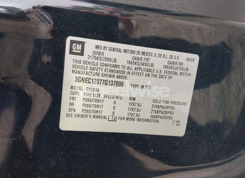Photo 9 of 2007 Chevrolet Avalanche 1500 LS (VIN 3GNEC12077G137899)