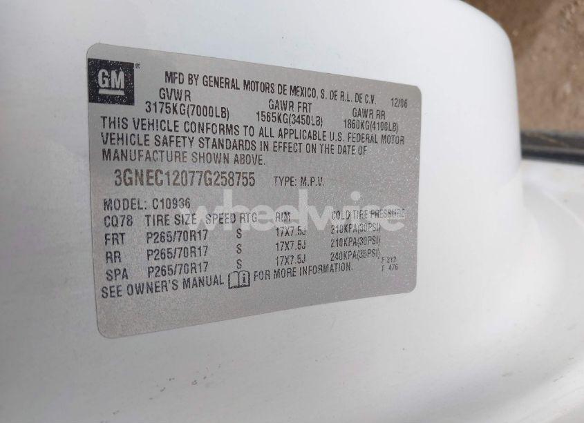 Photo 9 of 2007 Chevrolet Avalanche 1500 LS (VIN 3GNEC12077G258755)