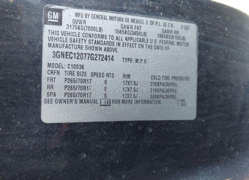 Photo 9 of 2007 Chevrolet Avalanche 1500 LS (VIN 3GNEC12077G272414)