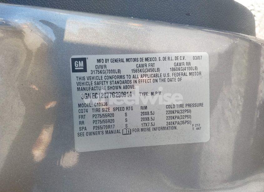 Photo 9 of 2007 Chevrolet Avalanche 1500 LT (VIN 3GNEC12077G290914)