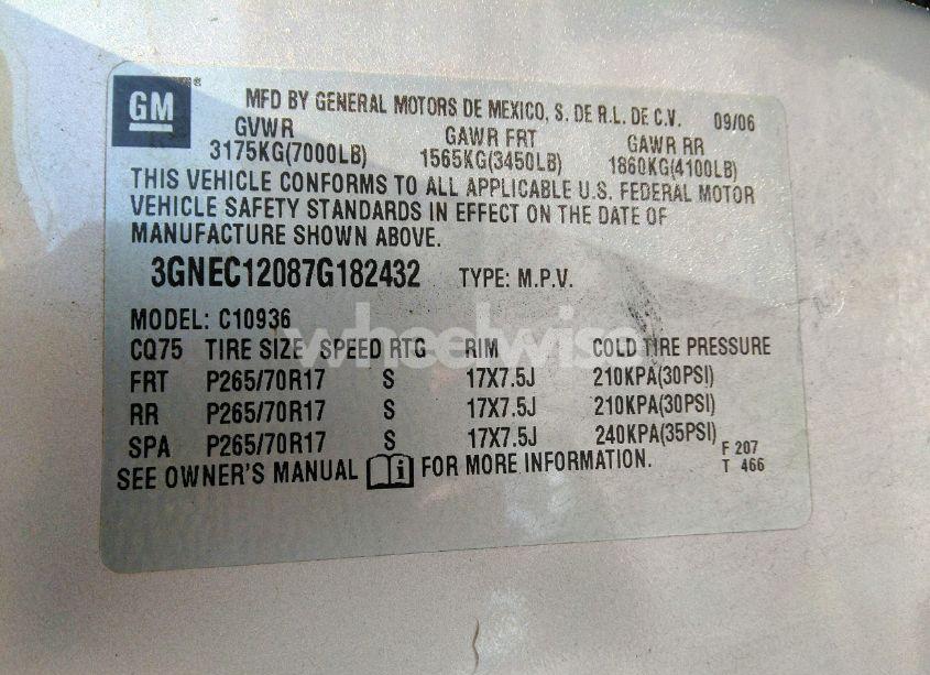 Photo 9 of 2007 Chevrolet Avalanche 1500 LS (VIN 3GNEC12087G182432)