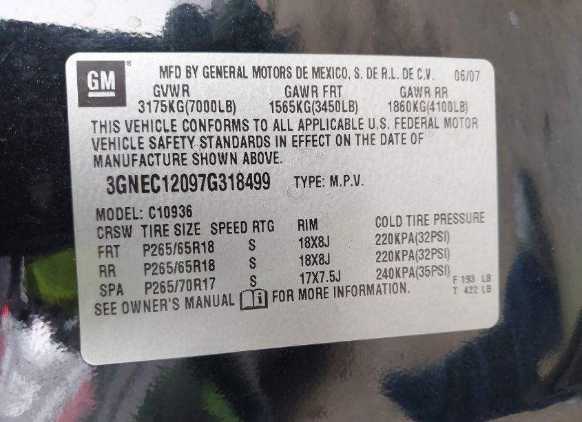 Photo 9 of 2007 Chevrolet Avalanche 1500 LT (VIN 3GNEC12097G318499)