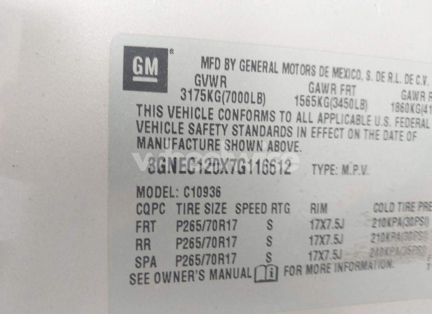 Photo 9 of 2007 Chevrolet Avalanche 1500 LS (VIN 3GNEC120X7G116612)