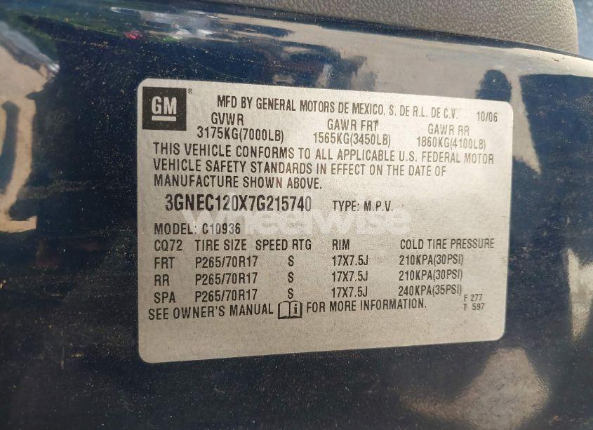 Photo 9 of 2007 Chevrolet Avalanche 1500 LT (VIN 3GNEC120X7G215740)