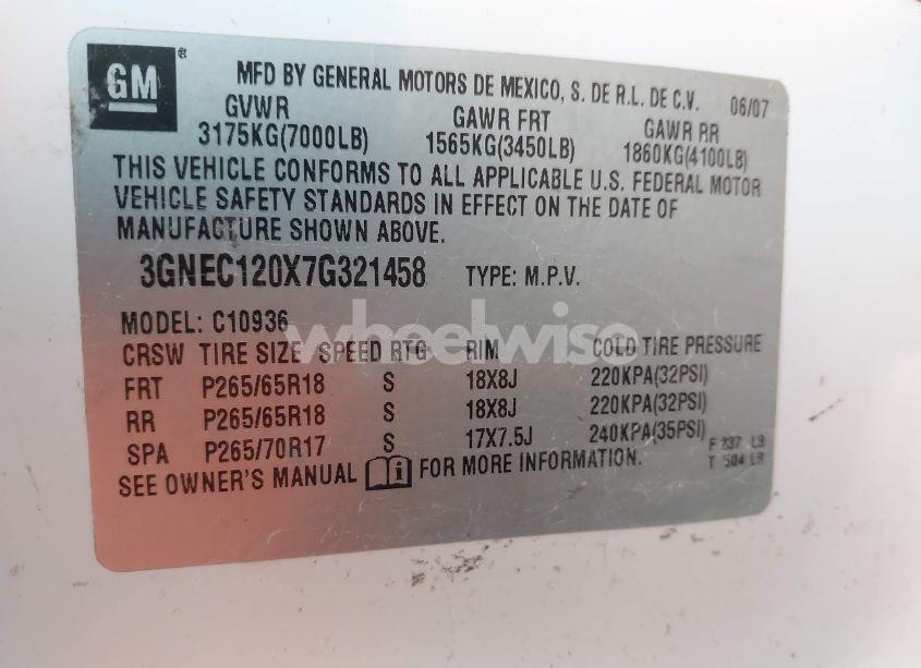 Photo 9 of 2007 Chevrolet Avalanche 1500 LT (VIN 3GNEC120X7G321458)