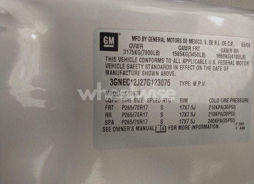 Photo 9 of 2007 Chevrolet Avalanche 1500 LT (VIN 3GNEC12J27G123076)