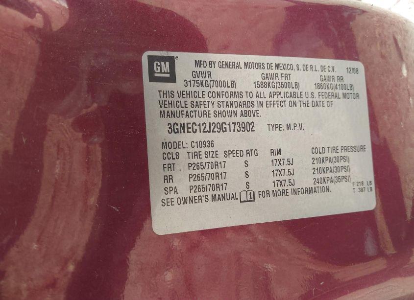 Photo 9 of 2009 Chevrolet Avalanche 1500 LS (VIN 3GNEC12J29G173902)