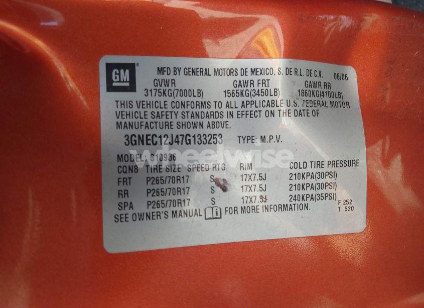 Photo 8 of 2007 Chevrolet Avalanche 1500 LT (VIN 3GNEC12J47G133253)