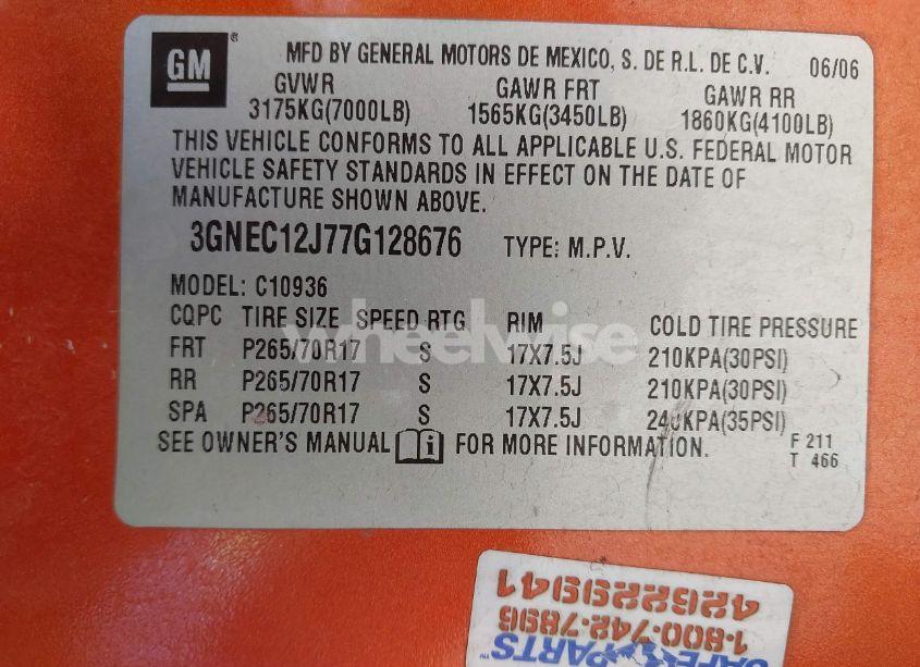 Photo 9 of 2007 Chevrolet Avalanche 1500 LS (VIN 3GNEC12J77G128676)