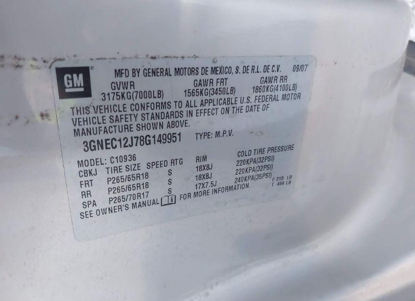 Photo 9 of 2008 Chevrolet Avalanche 1500 LT (VIN 3GNEC12J78G149951)