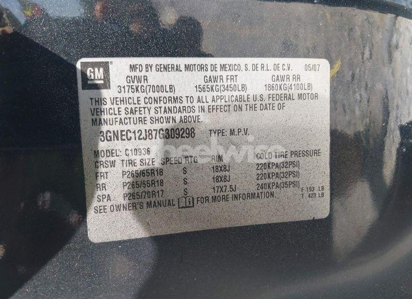 Photo 9 of 2007 Chevrolet Avalanche 1500 LT (VIN 3GNEC12J87G309298)