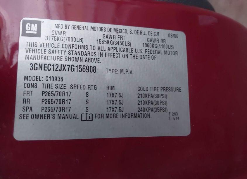 Photo 9 of 2007 Chevrolet Avalanche 1500 LT (VIN 3GNEC12JX7G156908)