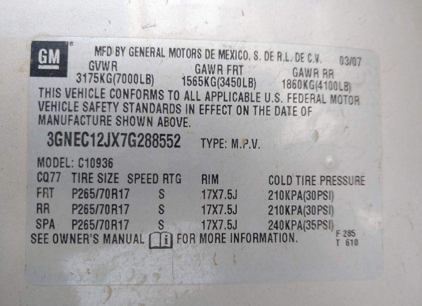 Photo 9 of 2007 Chevrolet Avalanche 1500 LT (VIN 3GNEC12JX7G288552)