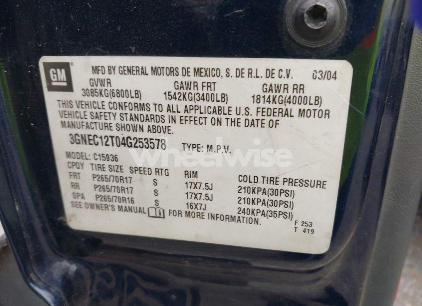 Photo 9 of 2004 Chevrolet Avalanche 1500 (VIN 3GNEC12T04G253578)