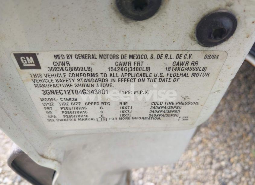 Photo 9 of 2004 Chevrolet Avalanche 1500 (VIN 3GNEC12T04G343801)