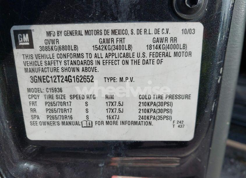 Photo 9 of 2004 Chevrolet Avalanche 1500 (VIN 3GNEC12T24G162652)