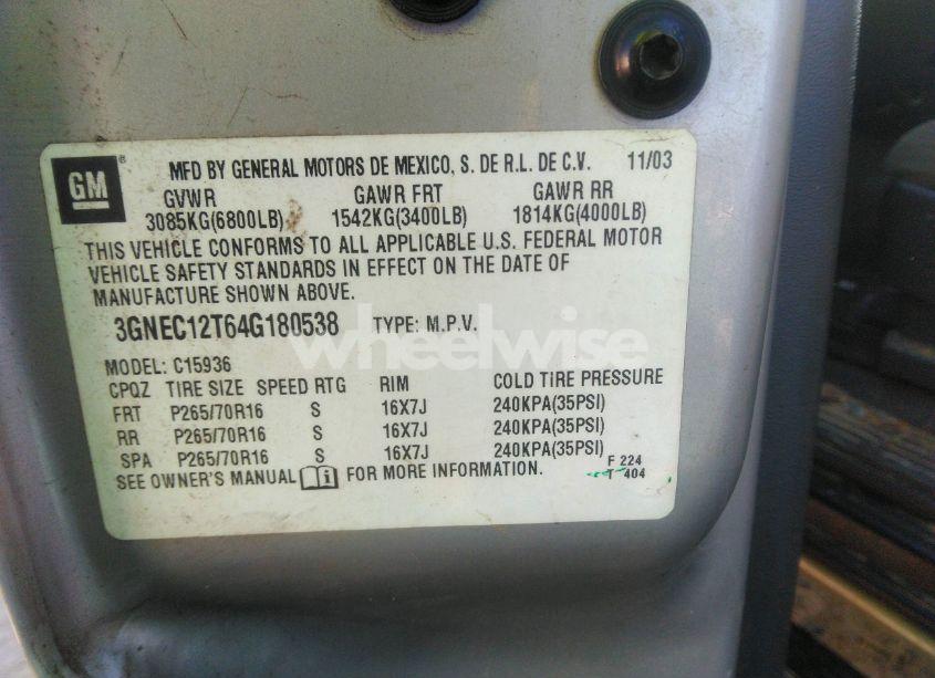 Photo 9 of 2004 Chevrolet Avalanche 1500 (VIN 3GNEC12T64G180538)