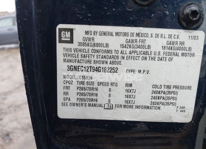 Photo 9 of 2004 Chevrolet Avalanche 1500 (VIN 3GNEC12T94G182252)