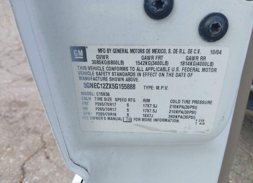 Photo 9 of 2005 Chevrolet Avalanche 1500 Z66 (VIN 3GNEC12ZX5G155888)