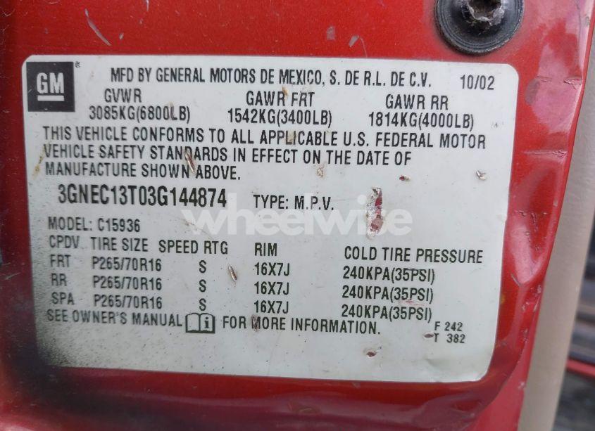 Photo 9 of 2003 Chevrolet Avalanche 1500 (VIN 3GNEC13T03G144874)