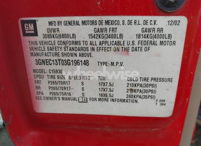 Photo 9 of 2003 Chevrolet Avalanche 1500 (VIN 3GNEC13T03G196148)