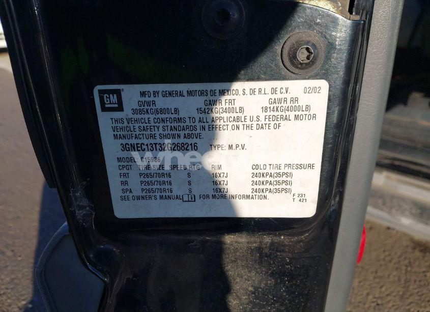 Photo 9 of 2002 Chevrolet Avalanche 1500 (VIN 3GNEC13T32G268216)