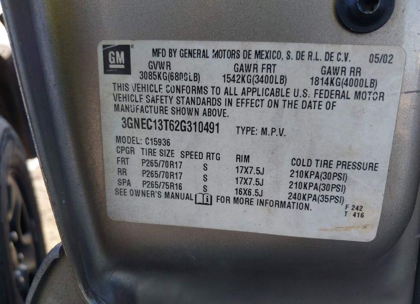 Photo 9 of 2002 Chevrolet Avalanche 1500 (VIN 3GNEC13T62G310491)