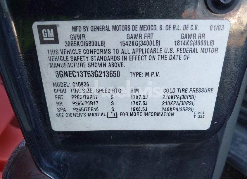 Photo 9 of 2003 Chevrolet Avalanche 1500 (VIN 3GNEC13T63G213650)