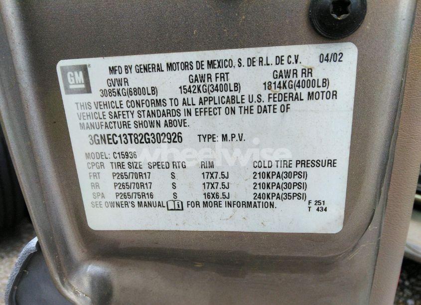 Photo 9 of 2002 Chevrolet Avalanche 1500 (VIN 3GNEC13T82G302926)