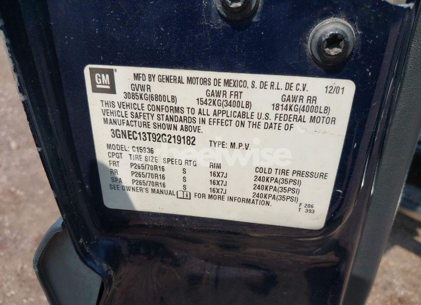 Photo 8 of 2002 Chevrolet Avalanche 1500 (VIN 3GNEC13T92G219182)