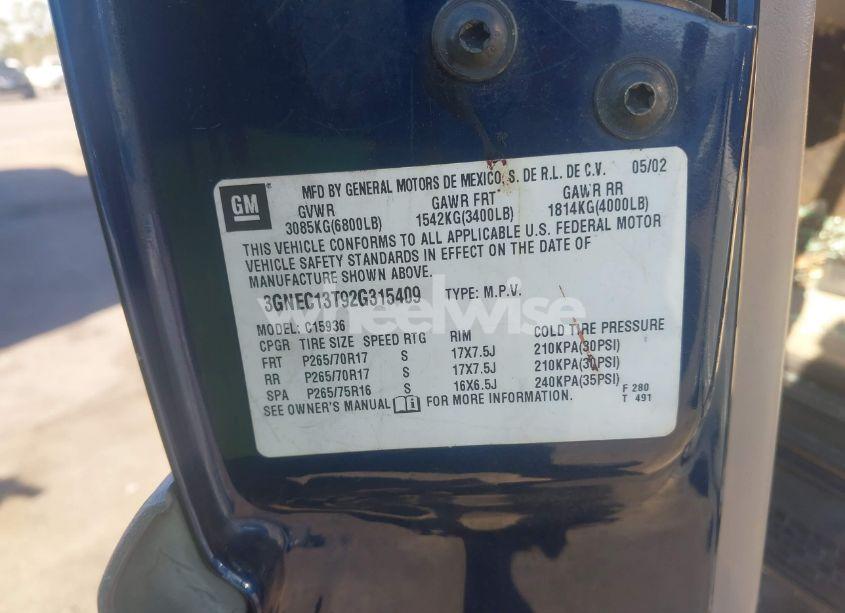 Photo 9 of 2002 Chevrolet Avalanche 1500 (VIN 3GNEC13T92G315409)