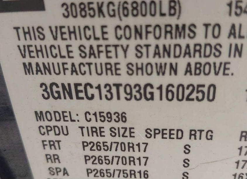 Photo 9 of 2003 Chevrolet Avalanche 1500 (VIN 3GNEC13T93G160250)