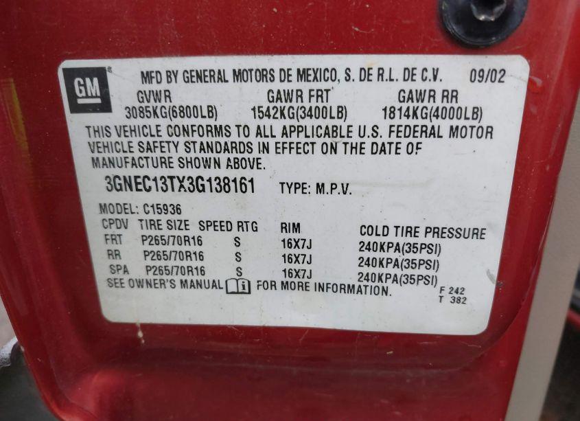 Photo 9 of 2003 Chevrolet Avalanche 1500 (VIN 3GNEC13TX3G138161)