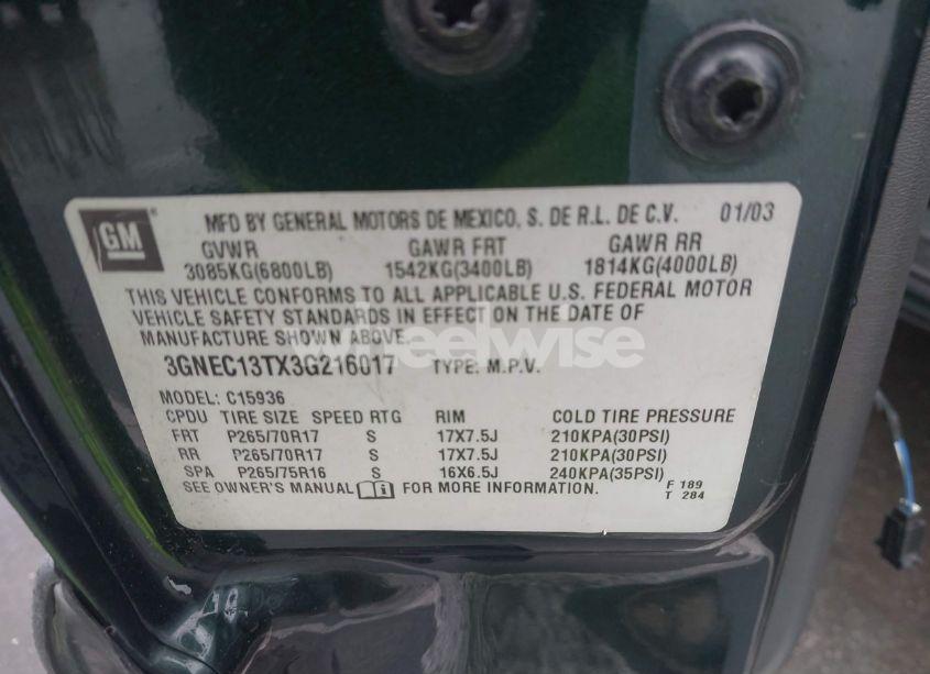 Photo 9 of 2003 Chevrolet Avalanche 1500 (VIN 3GNEC13TX3G216017)