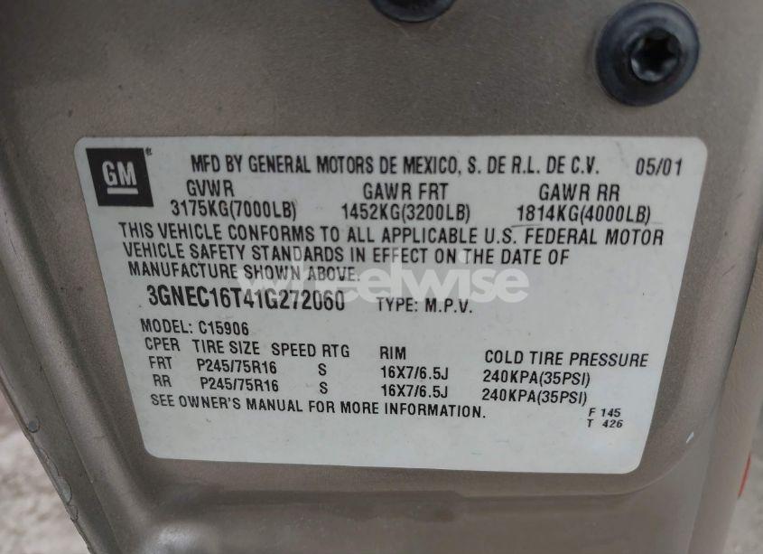 Photo 9 of 2001 Chevrolet Suburban 1500 LS (VIN 3GNEC16T41G272060)