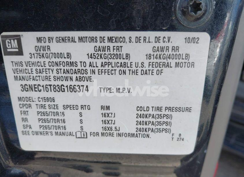 Photo 9 of 2003 Chevrolet Suburban 1500 LS (VIN 3GNEC16T83G166374)