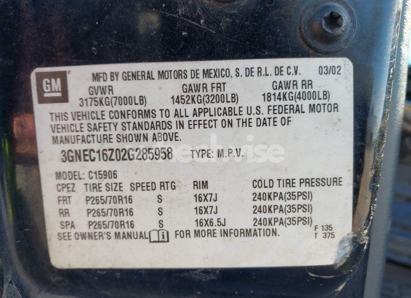 Photo 9 of 2002 Chevrolet Suburban 1500 LS (VIN 3GNEC16Z02G285958)