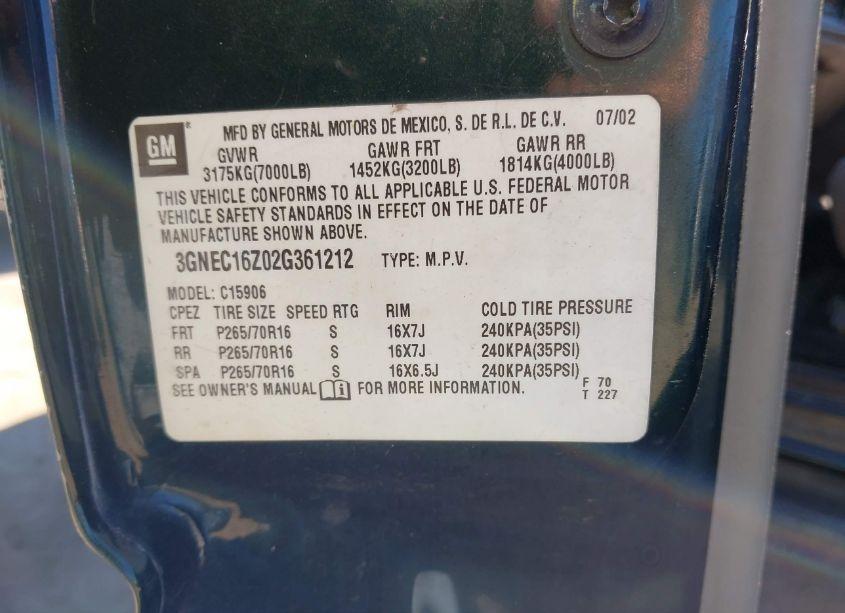 Photo 9 of 2002 Chevrolet Suburban 1500 LS (VIN 3GNEC16Z02G361212)