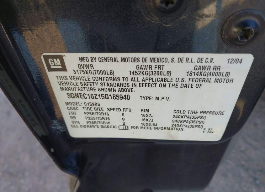 Photo 9 of 2005 Chevrolet Suburban 1500 LS (VIN 3GNEC16Z15G185940)