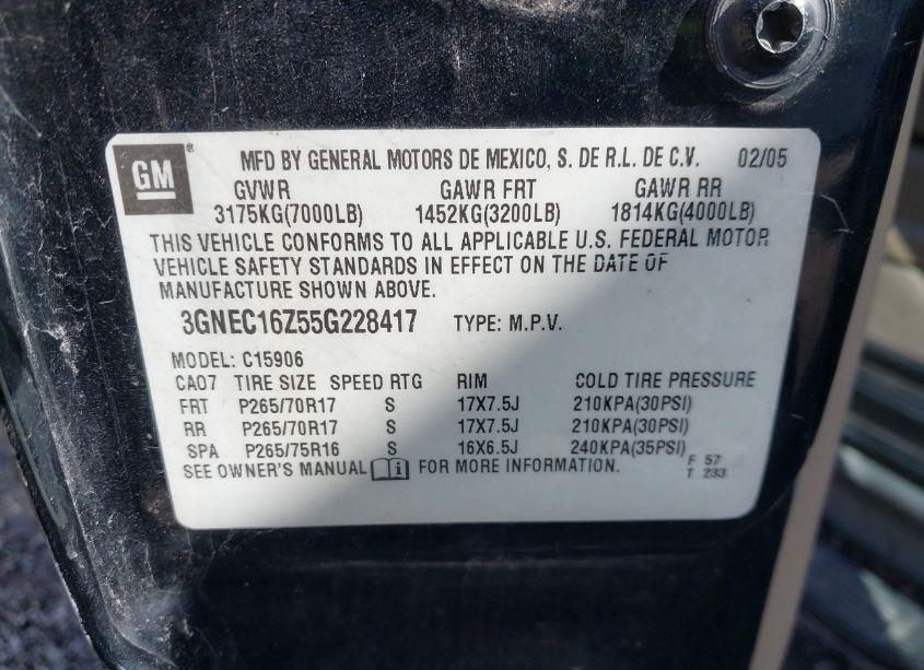 Photo 9 of 2005 Chevrolet Suburban 1500 Z71 (VIN 3GNEC16Z55G228417)