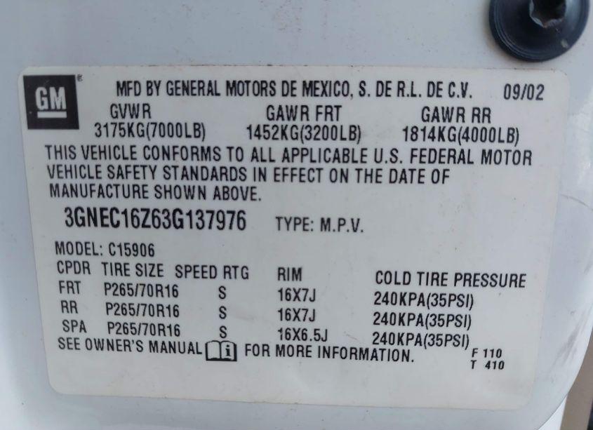 Photo 9 of 2003 Chevrolet Suburban 1500 LS (VIN 3GNEC16Z63G137976)