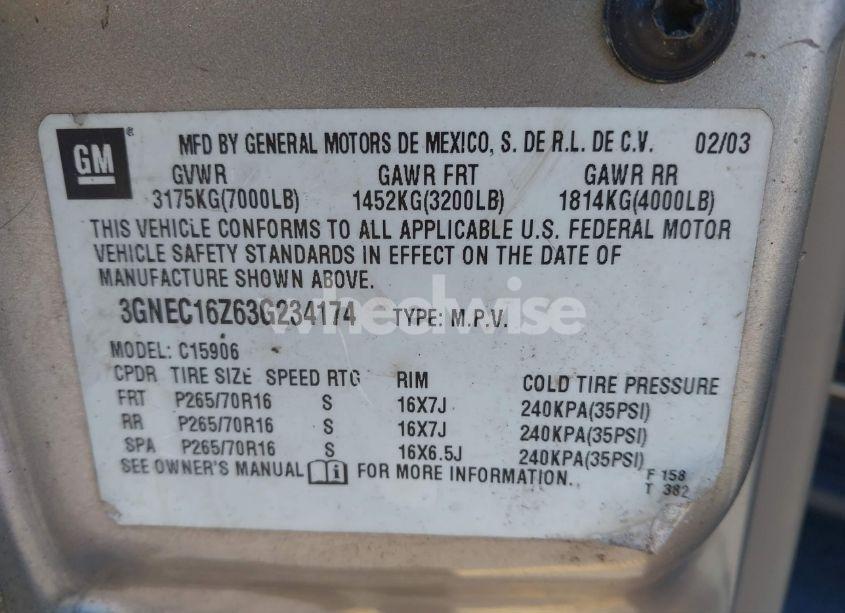 Photo 9 of 2003 Chevrolet Suburban 1500 LS (VIN 3GNEC16Z63G234174)