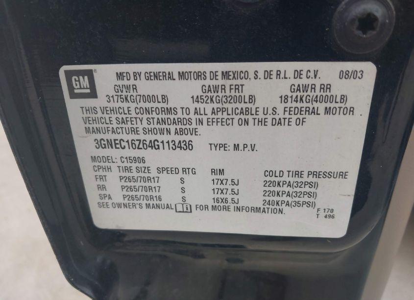 Photo 9 of 2004 Chevrolet Suburban 1500 LT (VIN 3GNEC16Z64G113436)