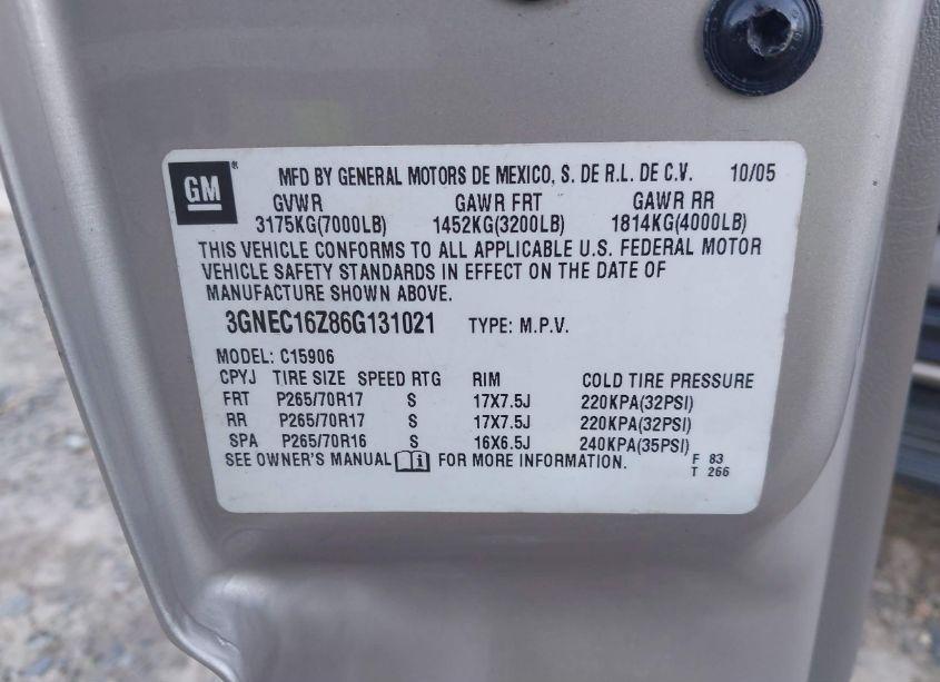 Photo 9 of 2006 Chevrolet Suburban 1500 LT (VIN 3GNEC16Z86G131021)