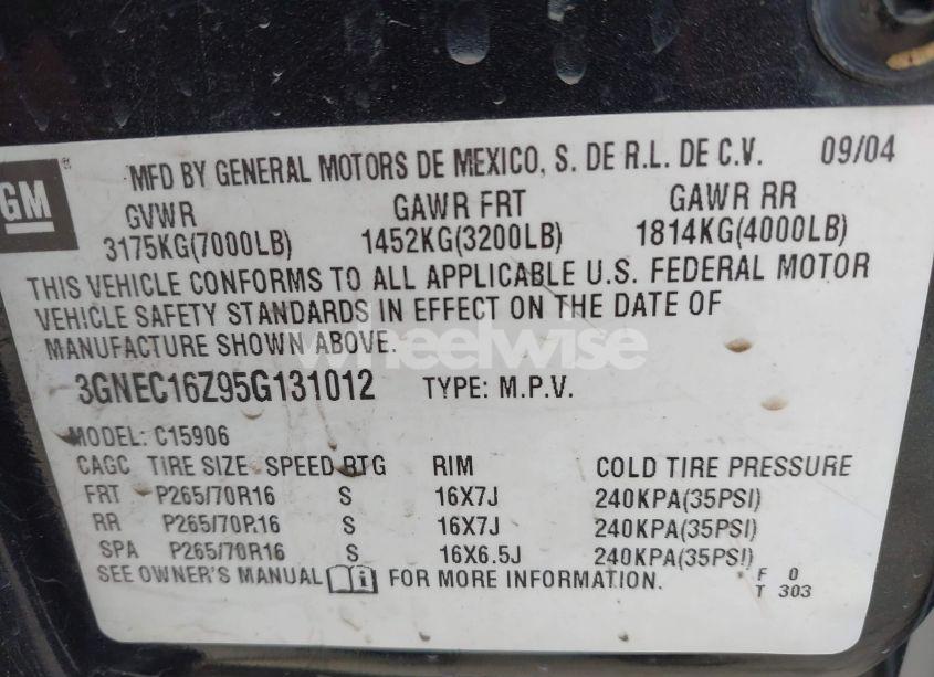 Photo 9 of 2005 Chevrolet Suburban 1500 LS (VIN 3GNEC16Z95G131012)